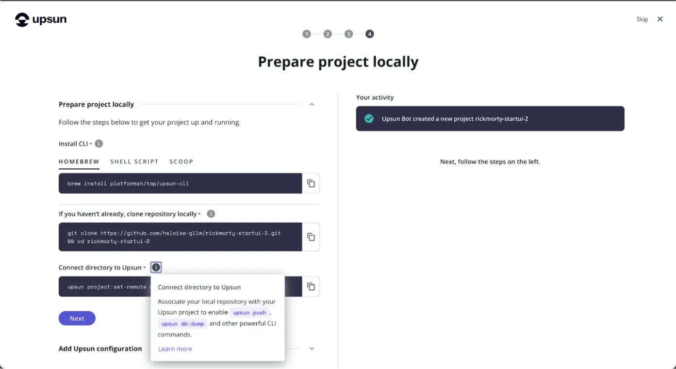Configuration du nouveau projet Upsun - première partie